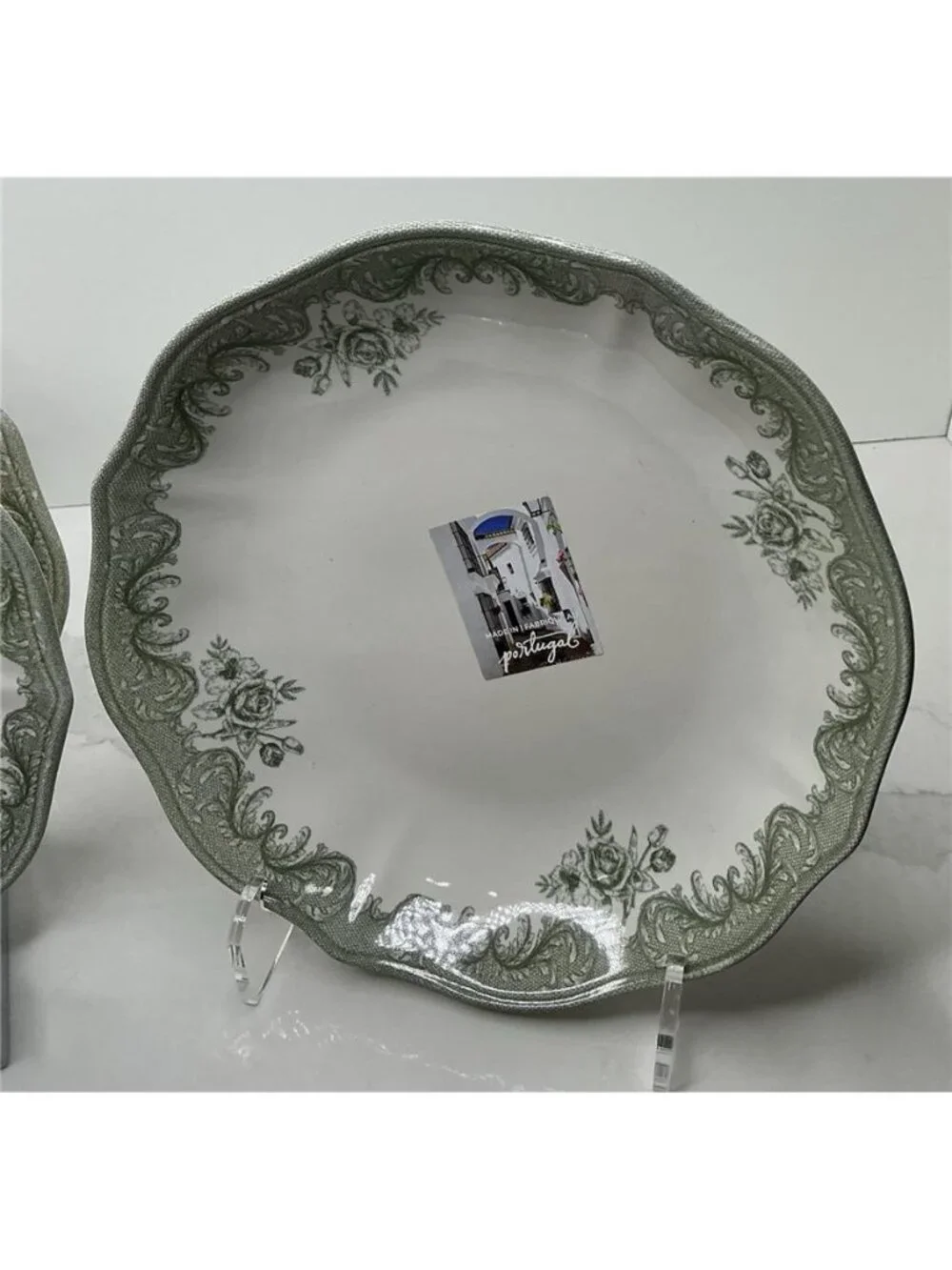4 Matceramica Stoneware Salad Plates Green Rose Shaped 8.5” From Portugal New